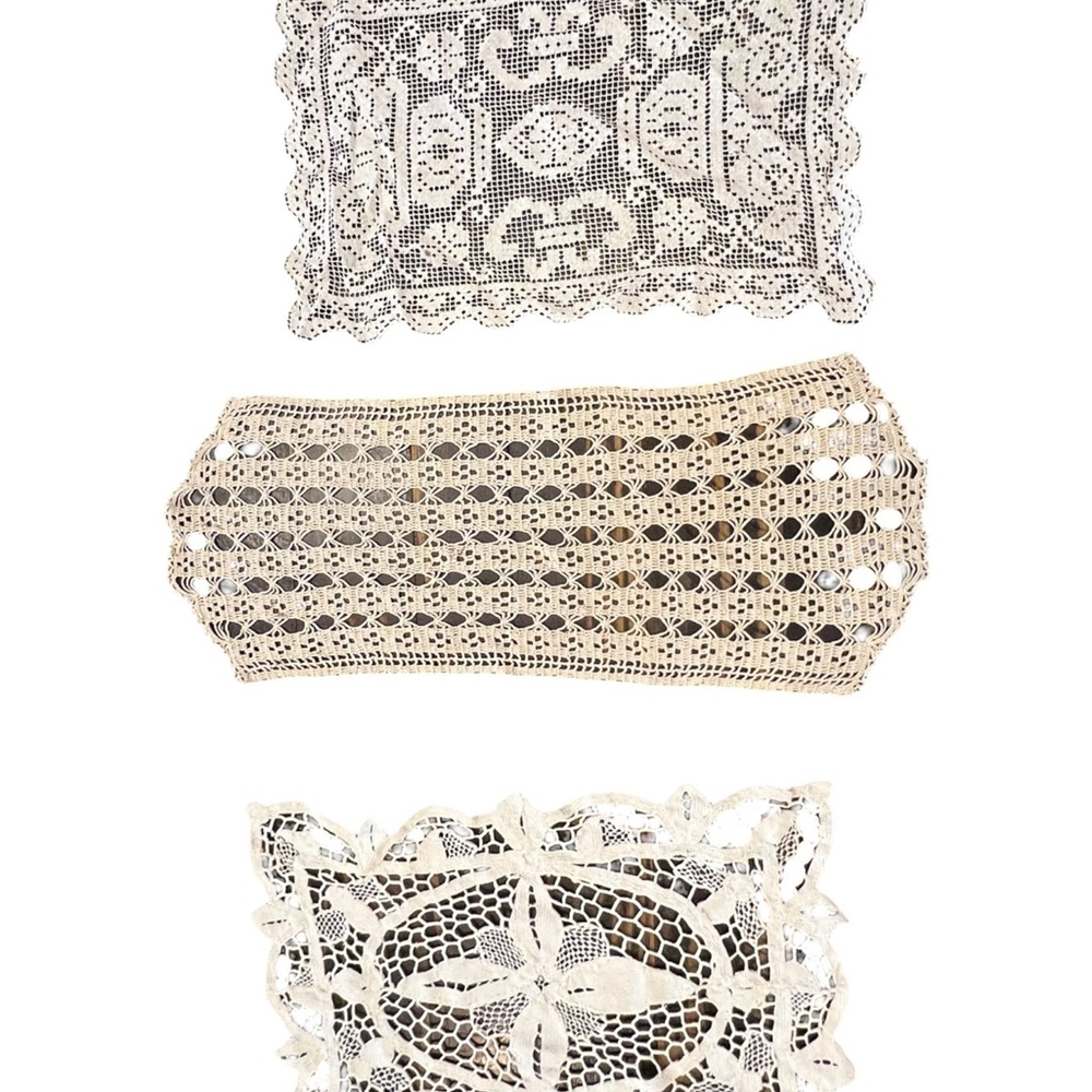 Vintage Crochet Table Runners Set Of 3 Ivory Beige Farmhouse Cottagecore‎ Boho